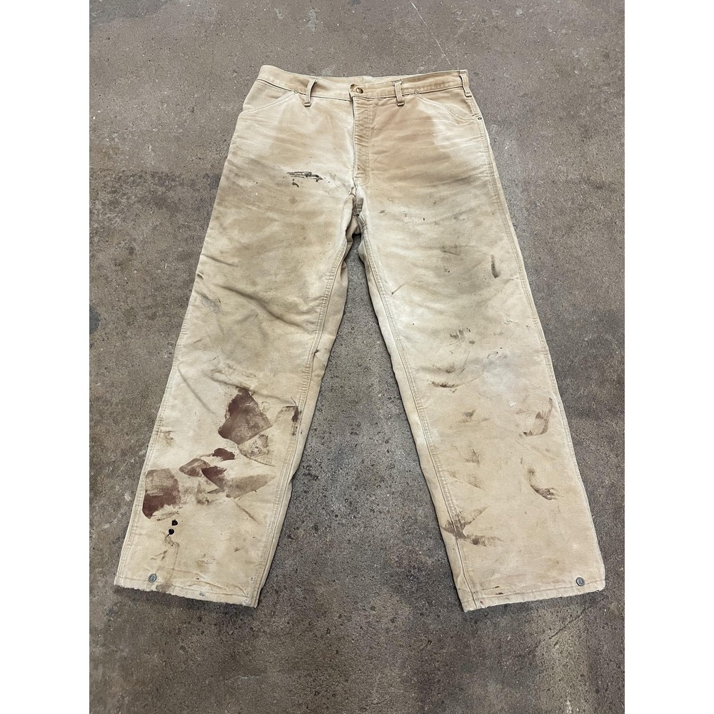 Vintage Carhartt Pants Mens 38x32 Beige Quilted Insulated Duck Canvas‎ Work USA